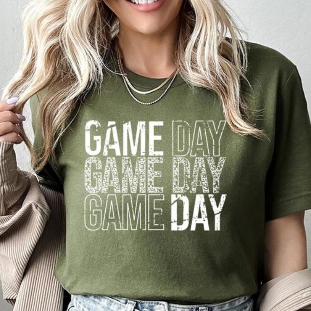 Football Tee Game Day Stack Graphic Top "GREEN"